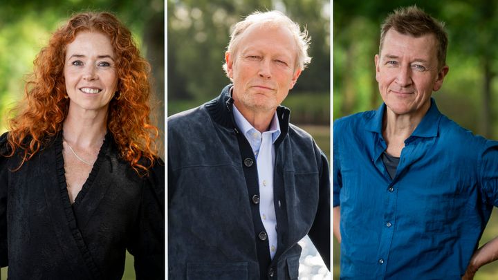 Johanne Louise Schmidt, Lars Mikkelsen og Jens Albinus udgør hovedcastet i dramaserien 'Rivalerne'. (Foto: Per Arnesen/Mike Kollöffel/TV 2)
