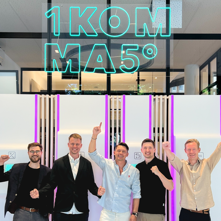 Viasol's ledelse på besøg i Hamborg. Fra venstre til højre: CTO Emil Helgren, CRO Tobias Nielsen, Managing Partner & Co-Founder Christoffer Ovesen, CFO Mads Pedersen, CEO & Co-Founder Rasmus Christiansen