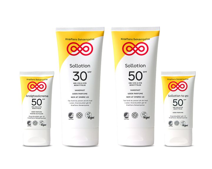 Kræftens Bekæmpelses solcreme forhandles fra den 16. marts i Føtex, Bilka, Apopro.dk, Webapoteket.dk, Neye og Kræftens Bekæmpelses webshop. Foto: Kræftens Bekæmpelse
