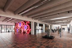 I foyeren bydes gæster velkommen ind i det nye kulturhus. Visualisering: Cubo Arkitekter