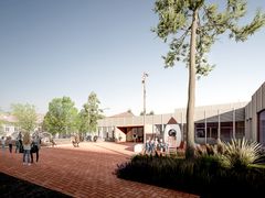 Med en ny forplads skabes der en tydelig forbindelse til byen. Visualisering: Cubo Arkitekter