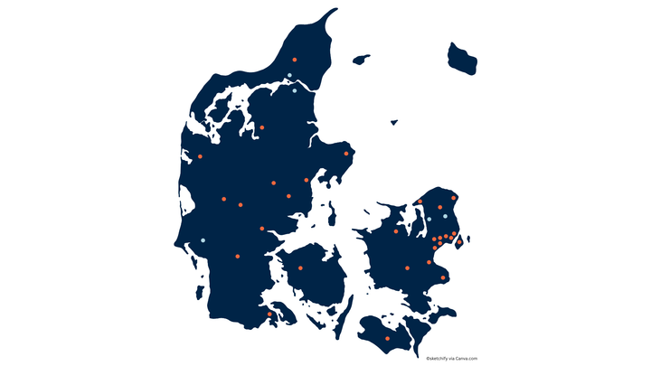 Danmarkskort, hvor projekterne er markeret