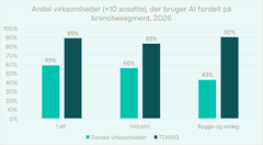 Fordeling på branchesegmenter. Kilde: TEKNIQs medlemsundersøgelse, Danmarks Statistik, ITAV28