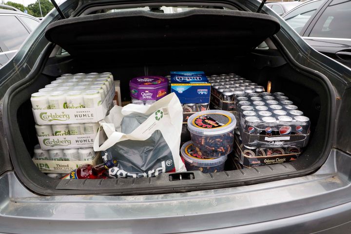 Bagagerum med varer købt i grænsebutik i Tyskland