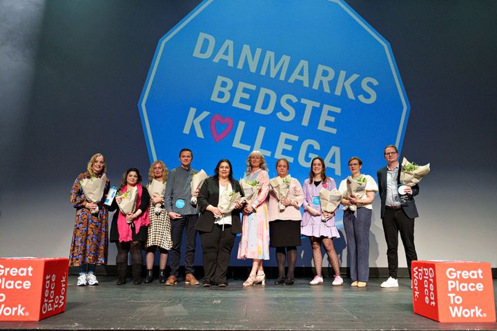 Finalisterne til Danmarks Bedste Kollega. Heidi Velling Jensen står yderst tv.