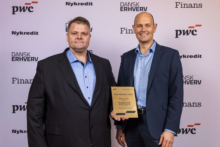 Peter Castberg Knudsen og Kim Brøndum Larsen fra PowerCon A/S, Årets Ejereder 2025 Nordjylland.