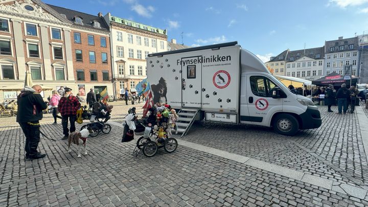 Billede af hjemløse foran Dyreværnets mobile dyreklinik i København