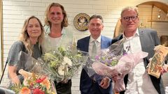 Fra venstre ses podcastproducer Michelle M. Andersen, biolog Alexander Holm, adm. direktør Henrik Knaack og naturformidler Sebastian Klein på Gerlev Kro.