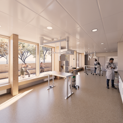 Arkitetbillede af Biodiversitetscenter ZOO nye dyreklinik