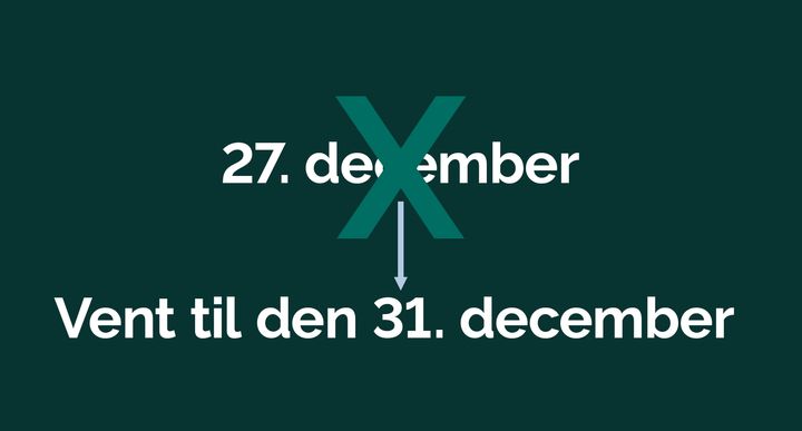 Grafik der viser en tekst som er krydset over. Teksten lyder på 27. december. Der er en pil der peger ned på en ny dato der lyder 31. december