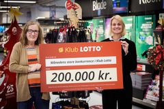 Joan Mønster Jørgensen fra Helsinge er glad vinder af 200.000 kroner fra Klub Lotto og Danske Spil.